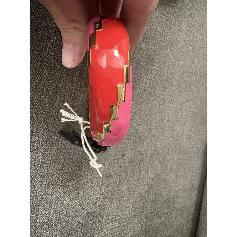 Bijoux‎ Terner Gold Pink Red Enamel Fire BR Tone Clamp Bracelet New With Tag $98